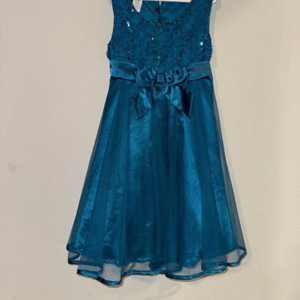 Teal Satin and Tulle Girls Party Dress size 7/8